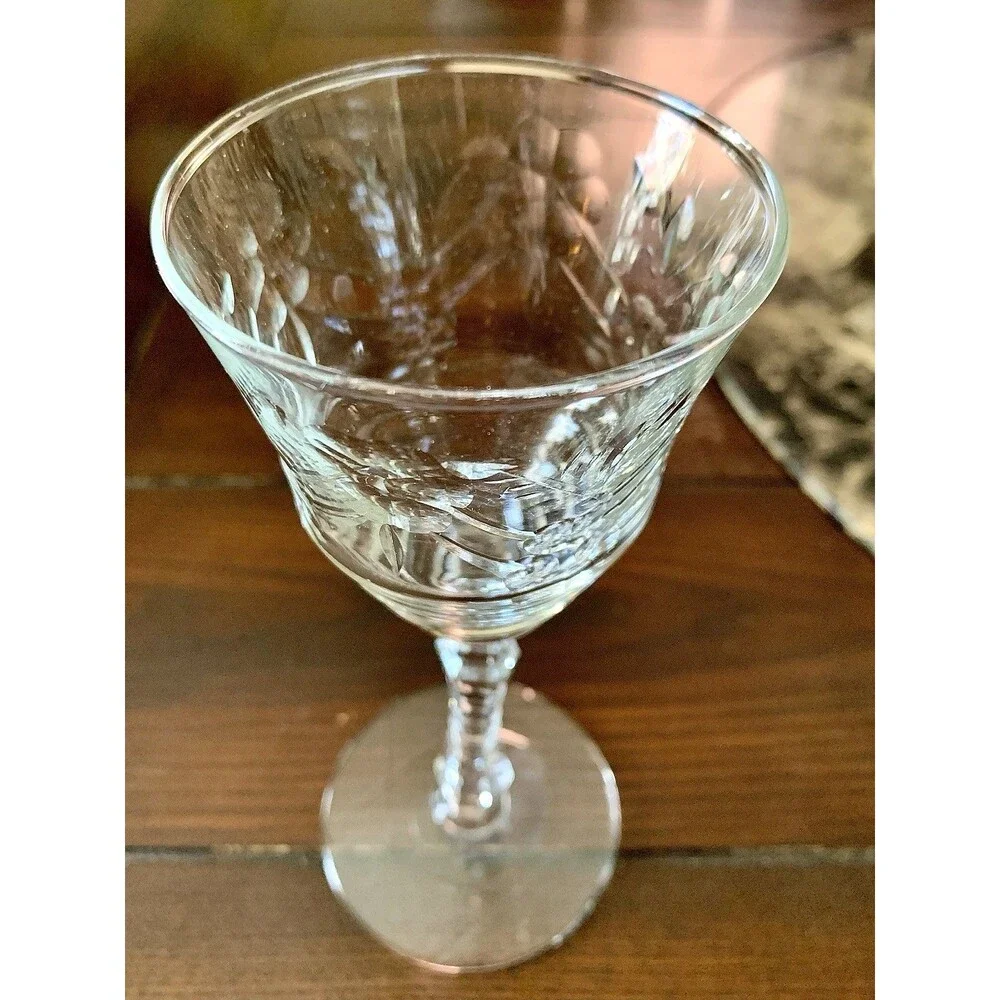 Vtg Libbey Rock Sharpe Artic Rose Crystal Water Goblets Set 5 Grandmillennial